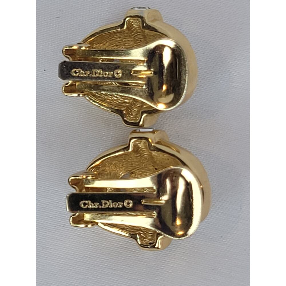Christian Dior Vintage Black Enamel, Crystal & Faux Pearl Clip Earrings Signed - Picture 8 of 9